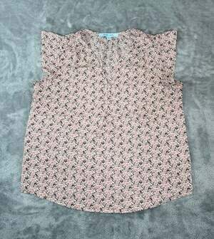 Blue Sol Women’s Floral Sleeveless Flutter Sleeve Multi-color Top, M